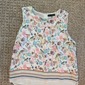 Floral Bird Print Sleeveless Top - White/Multi
